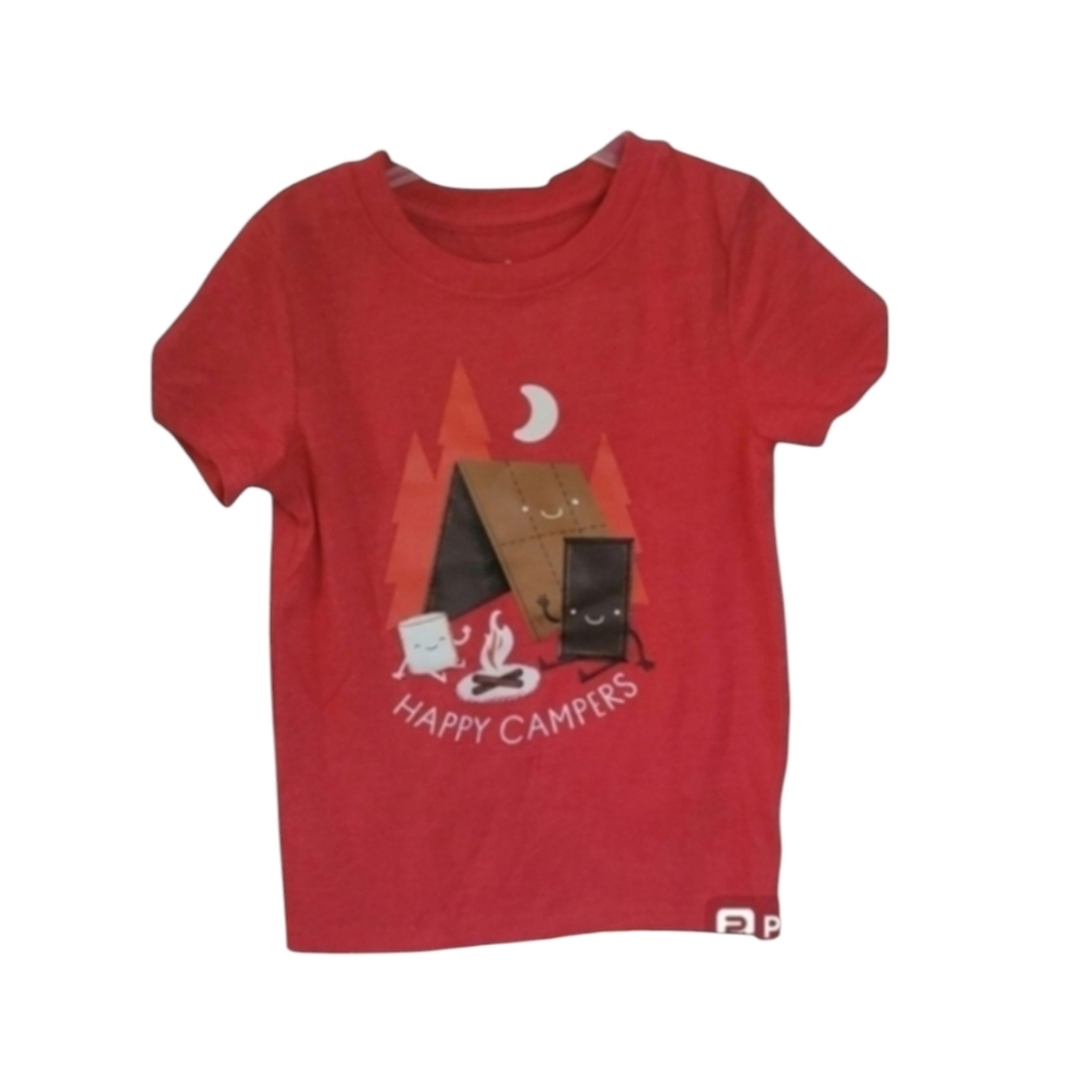 Cat & Jack Happy Camper Red Camping Trip Marshmallow Tee Shirt Size 2T Boys